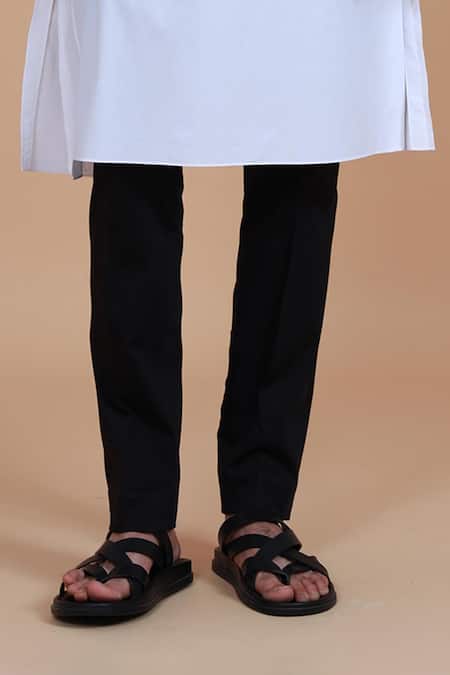 Raghavendra Rathore Blue_White , Satin Plain Mandarin Collar Kurta Set_at_Aza_Fashions