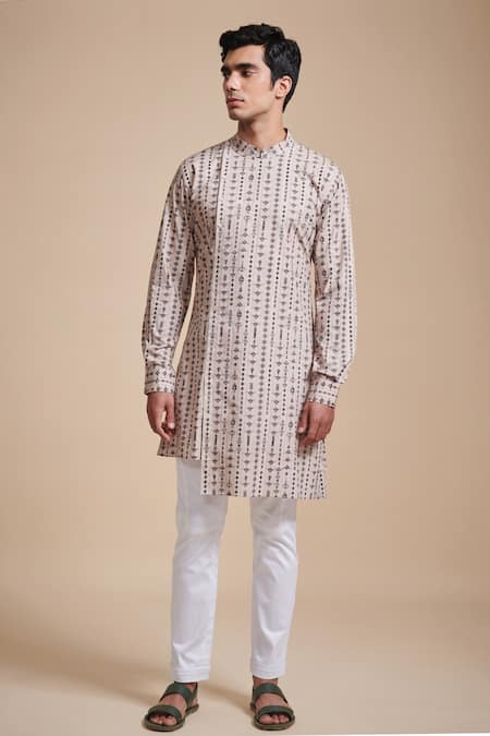 Raghavendra Rathore Blue Linear Print Kurta 