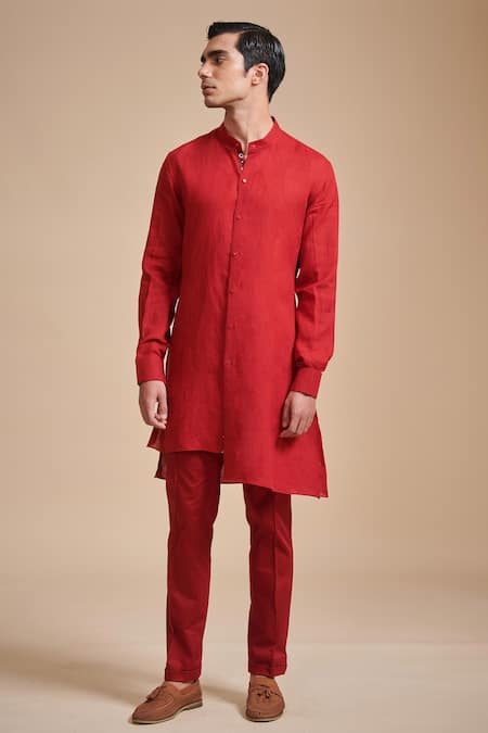 Raghavendra Rathore Blue Mandarin Collar Kurta Set 