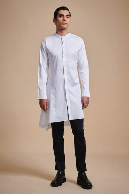 Raghavendra Rathore Blue Cotton Asymmetric Kurta 