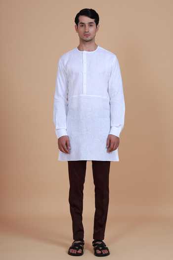 Buy_Raghavendra Rathore Blue_White , Satin Plain Kurta Set_Online_at_Aza_Fashions