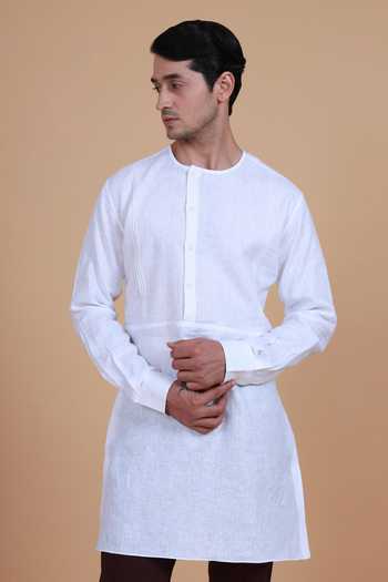 Shop_Raghavendra Rathore Blue_White , Satin Plain Kurta Set_Online_at_Aza_Fashions