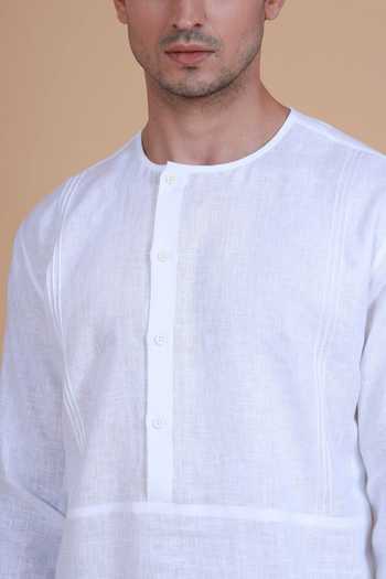 Raghavendra Rathore Blue_White , Satin Plain Kurta Set_at_Aza_Fashions