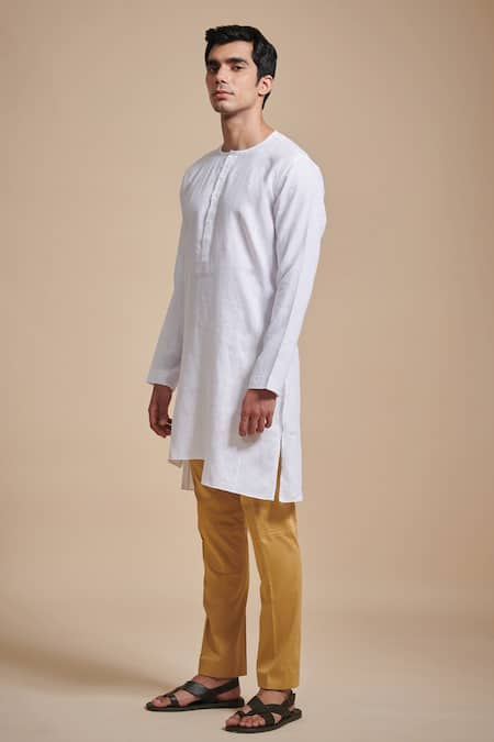 Raghavendra Rathore Blue Linen Round Neck Kurta 