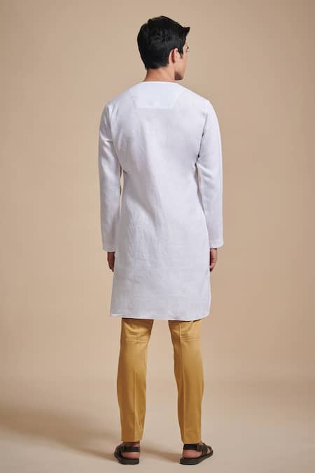 Raghavendra Rathore Blue Linen Round Neck Kurta 