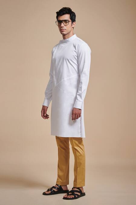 Raghavendra Rathore Blue_White Cotton Kurta _Online_at_Aza_Fashions