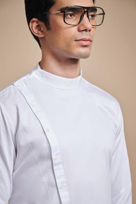Shop_Raghavendra Rathore Blue_White Cotton Kurta _Online_at_Aza_Fashions