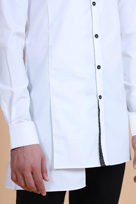 Raghavendra Rathore Blue_White Cotton Plain Asymmetric Kurta _at_Aza_Fashions