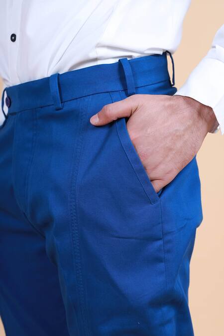 Buy_Raghavendra Rathore Blue_Blue Cotton Plain Straight Pant _Online_at_Aza_Fashions