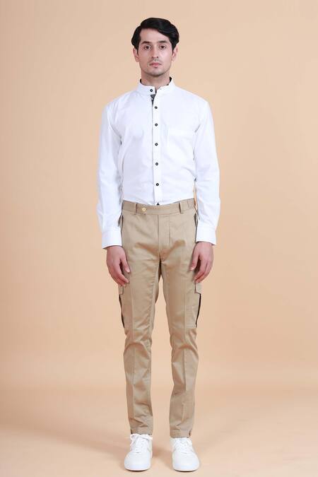 Shop_Raghavendra Rathore Blue_White Cotton Plain Mandarin Collar Shirt _Online_at_Aza_Fashions