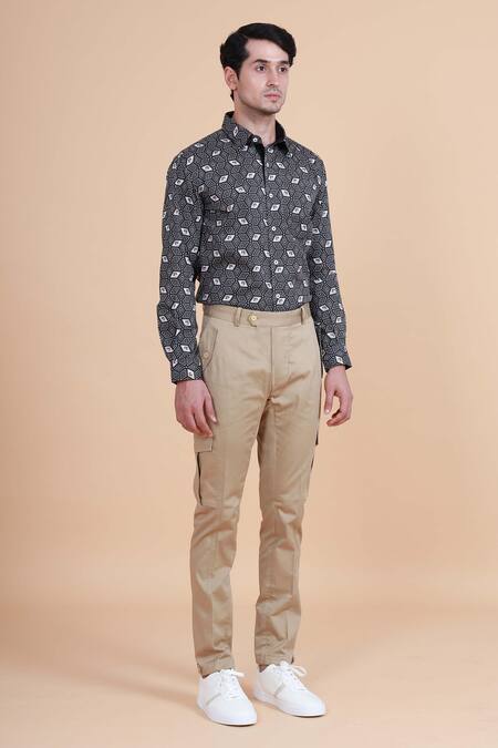 Raghavendra Rathore Blue_Grey Cotton Geometric, Tiger Print Shirt_Online_at_Aza_Fashions