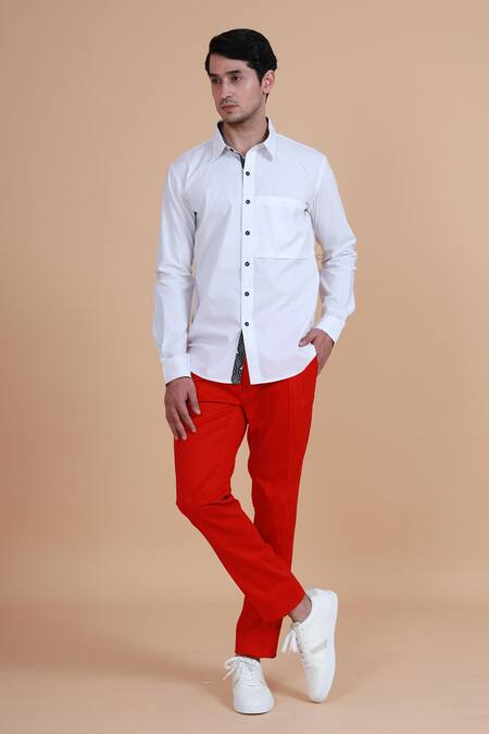 Raghavendra Rathore Blue_White Cotton Plain Shirt _Online_at_Aza_Fashions