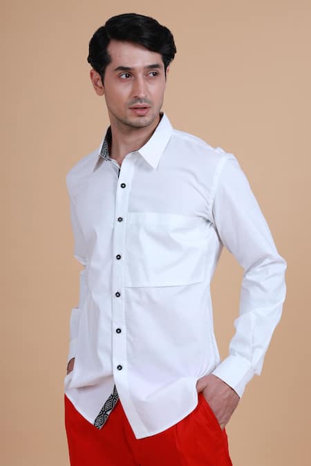 Buy_Raghavendra Rathore Blue_White Cotton Plain Shirt _Online_at_Aza_Fashions