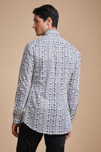 Buy_Raghavendra Rathore Blue_White Cotton Geometric Print Shirt _Online_at_Aza_Fashions