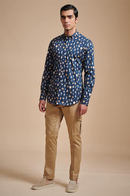 Raghavendra Rathore Blue Printed Shirt 