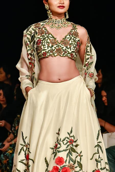 Varun Bahl Floral Embroidered Bridal Lehenga Set 