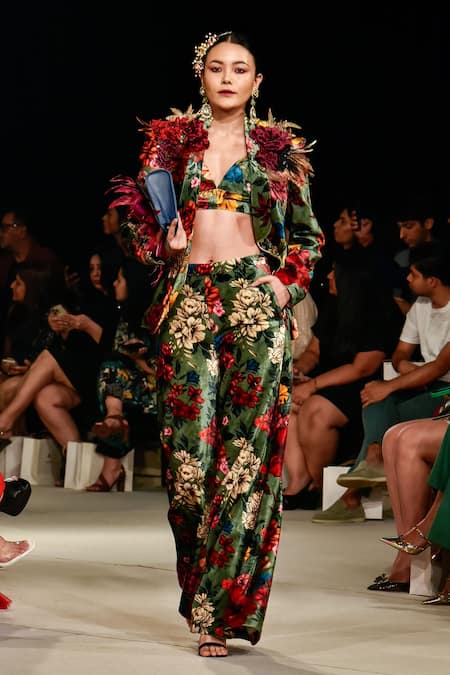 Varun Bahl Silk Velvet Printed Jacket & Trouser Set 