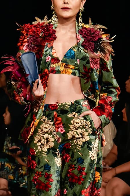 Varun Bahl Silk Velvet Printed Jacket & Trouser Set 