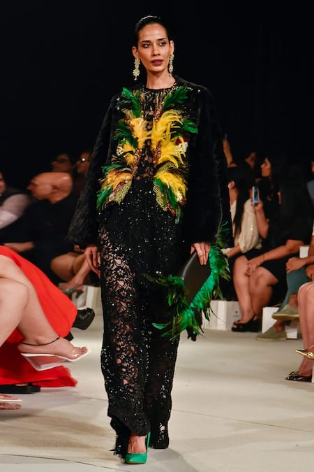 Varun Bahl Sheer Top & Embellished Trousers Set 