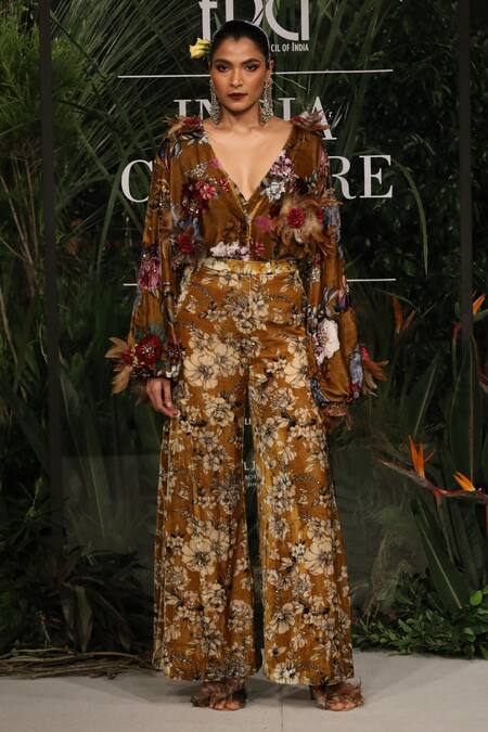 Varun Bahl Silk Velvet Top & Trouser Set 