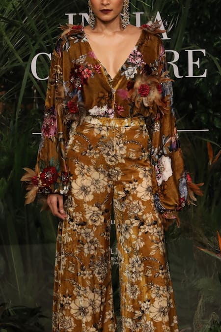 Varun Bahl Silk Velvet Top & Trouser Set 