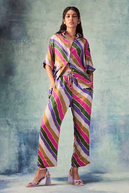 PUNIT BALANA Satin Silk Striped Pant Set 