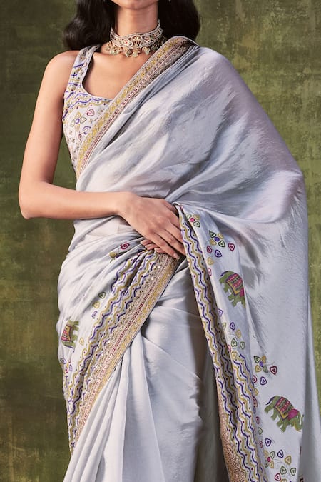 Punit Balana Printed Dori & Zardozi Work Saree with Blouse 