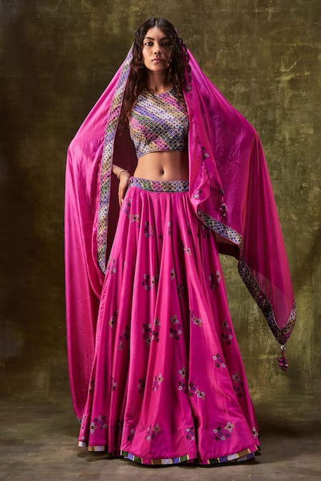 PUNIT BALANA Chanderi Silk Printed Lehenga Set 