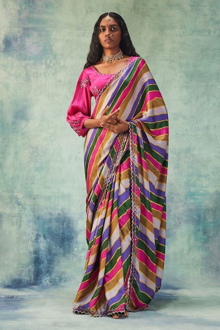 PUNIT BALANA Striped Saree With Blouse  