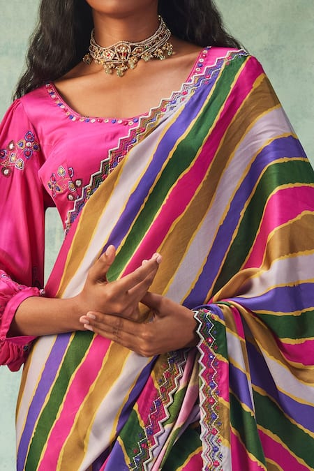 Punit Balana Striped Saree With Blouse  