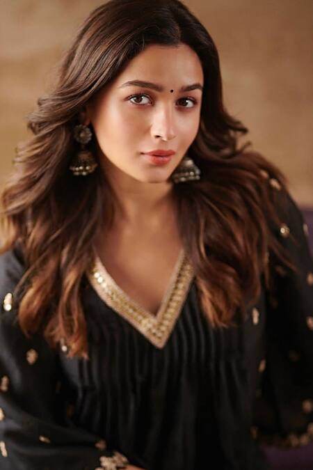 Punit Balana_Black Silk Marodi And Glass Work V Neck Anarkali Set _Online_at_Aza_Fashions