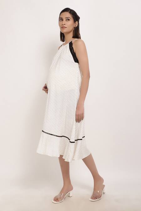 Buy_Ranng Label_Black Rayon Print Polka Dot Halter Neck Dress_Online_at_Aza_Fashions