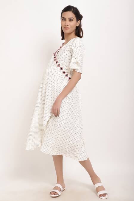 Buy_Ranng Label_Black Rayon Polka Dot And Thread V Neck Wrap Dress _Online_at_Aza_Fashions