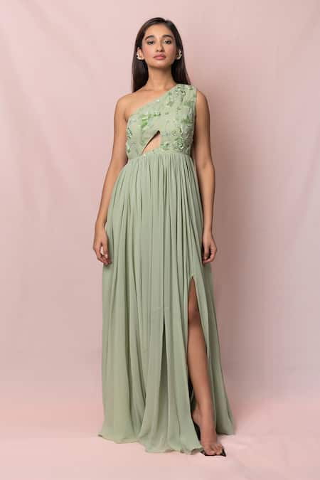 Pinup By Astha One Shoulder Pleated Gown 