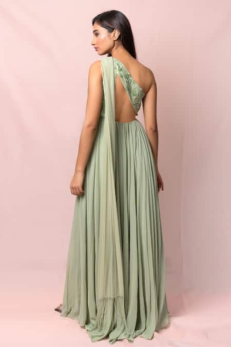 Pinup By Astha One Shoulder Pleated Gown 
