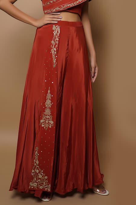 Shop_Ahi Clothing_Orange Crepe Lining- Heavy Shantoon Cutdana, Sequin, Bustier And Palazzo Set _Online_at_Aza_Fashions