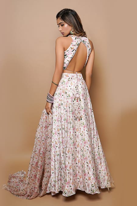 Shop_AHI Clothing_Off White Crepe Lining- Heavy Shantoon Print And Embroidery Floral Lehenga Set _at_Aza_Fashions