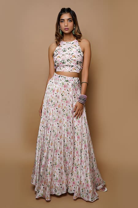 AHI Clothing_Off White Crepe Lining- Heavy Shantoon Print And Embroidery Floral Lehenga Set _Online_at_Aza_Fashions