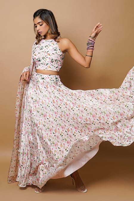 Buy_AHI Clothing_Off White Crepe Lining- Heavy Shantoon Print And Embroidery Floral Lehenga Set _Online_at_Aza_Fashions
