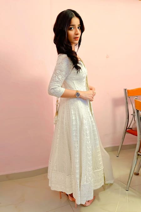 Ahi Clothing White Chikankari Lining- Heavy Shantoon Thread And Sequin Anarkali Palazzo Set Online at Aza Fashions Ahi Clothing_White Chikankari Lining- Heavy Shantoon Thread And Sequin Anarkali Palazzo Set _Online_at_Aza_Fashions
