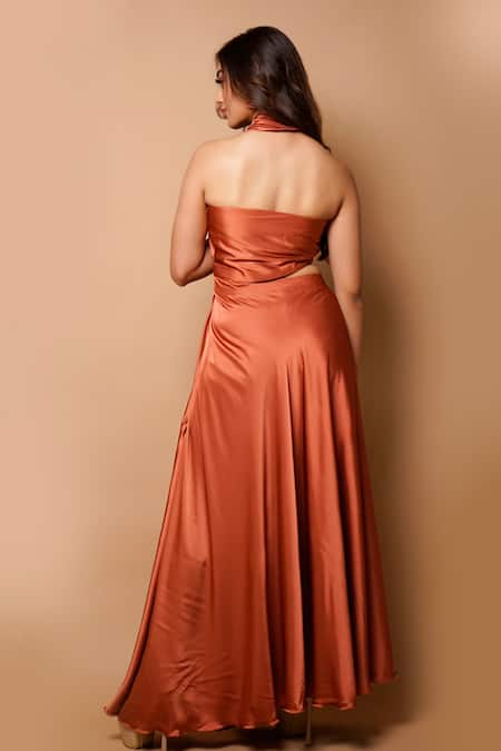 Rose Gold Maxi Dress - Satin High Low Dress - Flutter Sleeve Dress