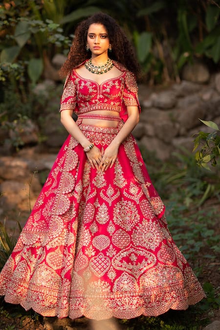 Buy Pink Raw Silk And Net Embroidery Resham And Zardozi Vrinda Bridal