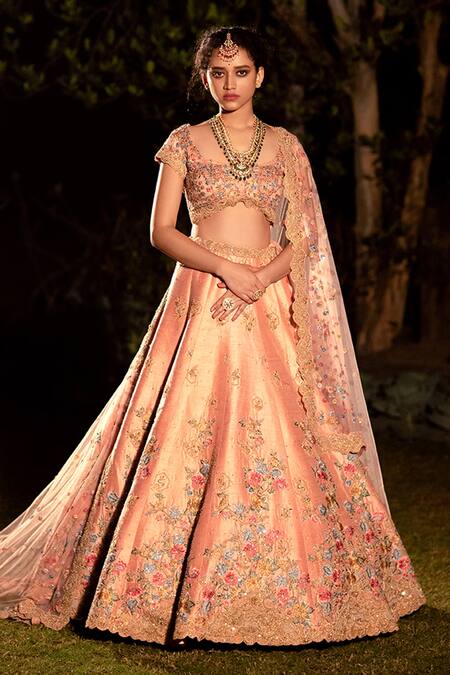 Gorgeous Bridal lehenga in peach color online – Panache Haute Couture