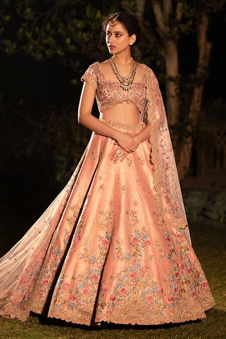 Shop Pallavi Poddar Pink Dupatta Net, Lehenga And Blouse Raw Honeycircle Embroidered Bridal Set at Aza Fashions Shop_Pallavi Poddar_Pink Dupatta Net, Lehenga And Blouse Raw Honeycircle Embroidered Bridal Set_at_Aza_Fashions