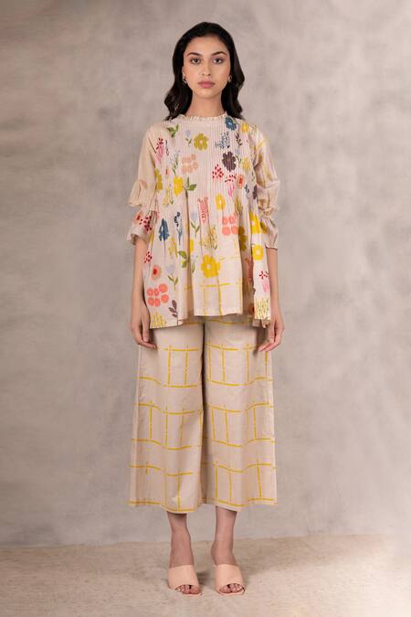 Arcvsh By Pallavi Singh_Brown 100% Linen Checkered Pant_Online_at_Aza_Fashions