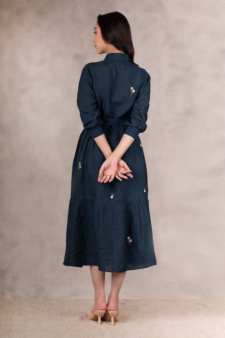 Shop Arcvsh By Pallavi Singh Green 100% Linen Floral Shirt Collar Dress at Aza Fashions Shop_Arcvsh By Pallavi Singh_Green 100% Linen Floral Shirt Collar Dress _at_Aza_Fashions