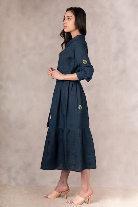 Buy Arcvsh By Pallavi Singh Green 100% Linen Floral Shirt Collar Dress Online at Aza Fashions Buy_Arcvsh By Pallavi Singh_Green 100% Linen Floral Shirt Collar Dress _Online_at_Aza_Fashions