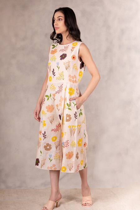 Shop_Arcvsh By Pallavi Singh_Peach Silk Organza, 100% Linen Floral Jacket Open, Jumpsuit Round Print With _Online_at_Aza_Fashions