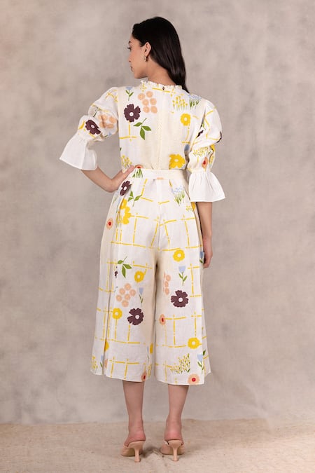Arcvsh By Pallavi Singh Linen Floral Print Jumpsuit 