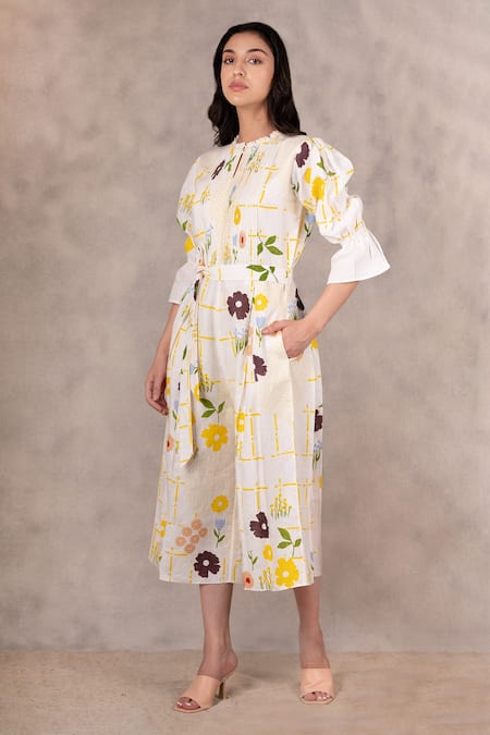 Buy_Arcvsh By Pallavi Singh_Peach 100% Linen Floral Keyhole Print Jumpsuit _Online_at_Aza_Fashions